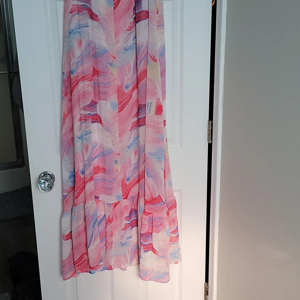 Pink Adjustable Strap Dress with Ruffle at Bottom - Picture 6 of 8